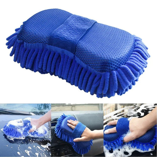 1 Pc Blue Microfiber Chenille Car Wash Sponge – Soft Washing Brush Pad