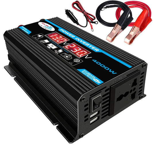 4000W Car Power Inverter – 12V to 220V Converter with LED Display & Dual USB